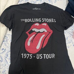 The Rolling Stones Black T-Shirt with Red Tongue Graphic